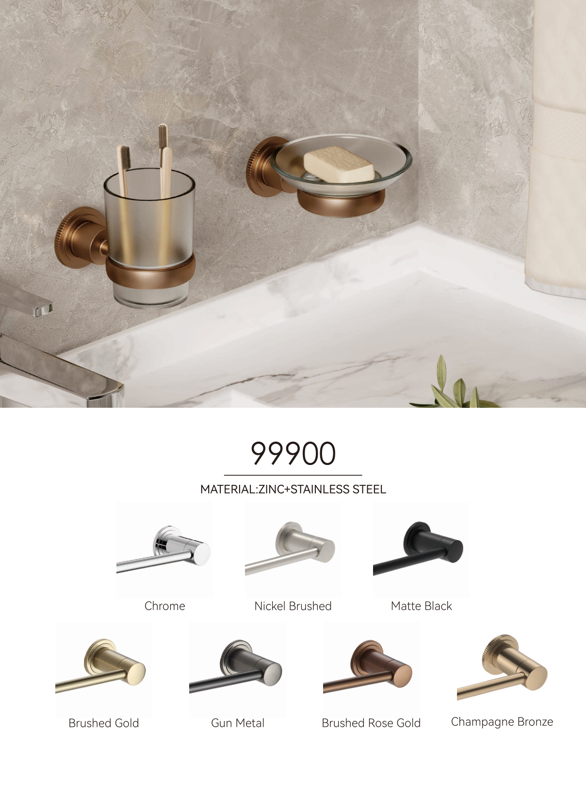 KAIIY 99900 bathroom accessories series finishes and scene image
