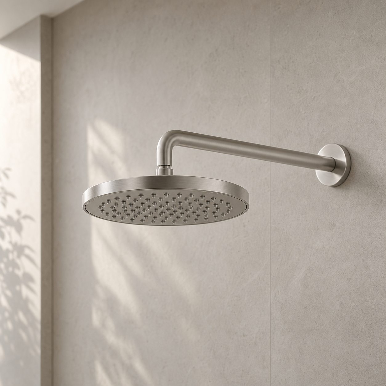 Brushed nickel rainfall shower head